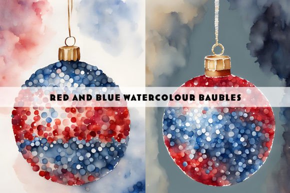 Blue Red Christmas Baubles Watercolour Illustrations for Publishing