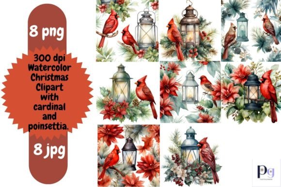 Cardinal Christmas Birds Clipart for Holiday Illustrations