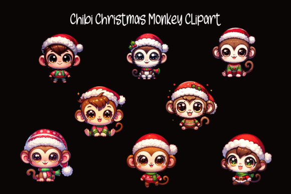 Chibi Christmas Monkey Clipart: Festive Illustrations for Crafters