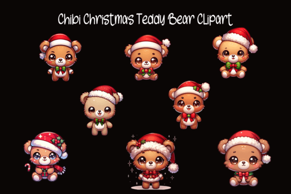 Chibi Christmas Teddy Bear Clipart for Illustrations