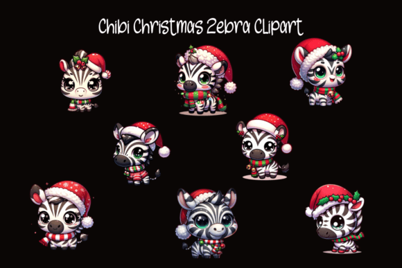 Chibi Christmas Zebra Clipart for Festive Illustrations