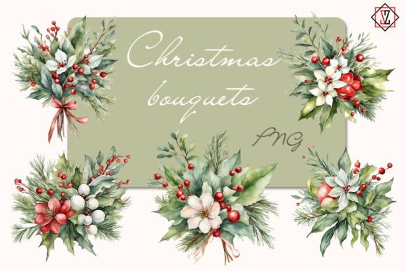 Christmas Bouquets. Clipart: A Review for Illustrations & Design