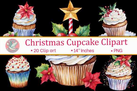 Christmas Cupcake Clip Art for Modern Illustrations
