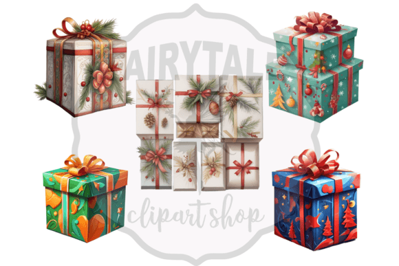 Christmas Giftbox Clipart, 20 PNG for Branding and Illustrations