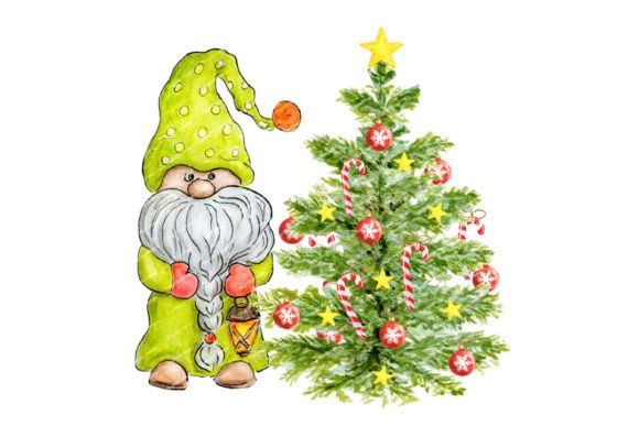 Christmas Gnome Fir Tree Watercolor PNG Review