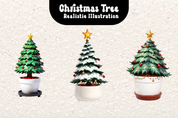 Christmas Realistic Tree Cliparts for Commercial Illustrations