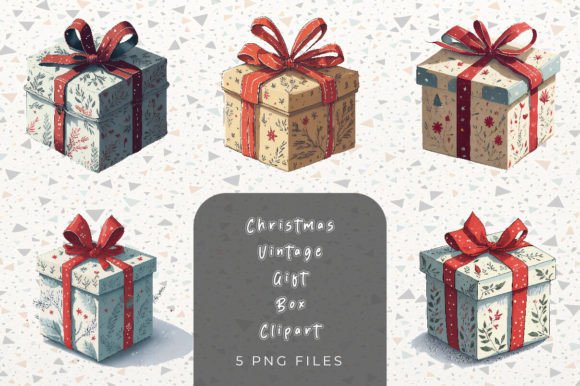 Christmas Vintage Gift Box Cliparts for Seasonal Illustrations