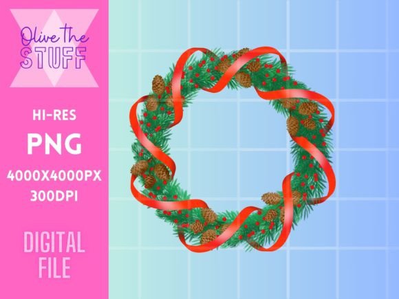 Christmas Wreath Digital PNG File for Seasonal Illustrations