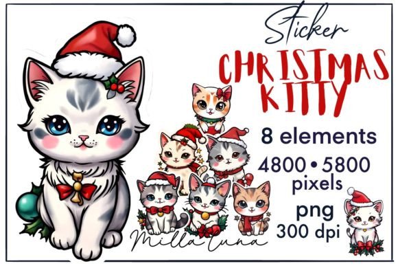 Cute Cat Christmas Cat, Cat Clipart Art for Illustrations