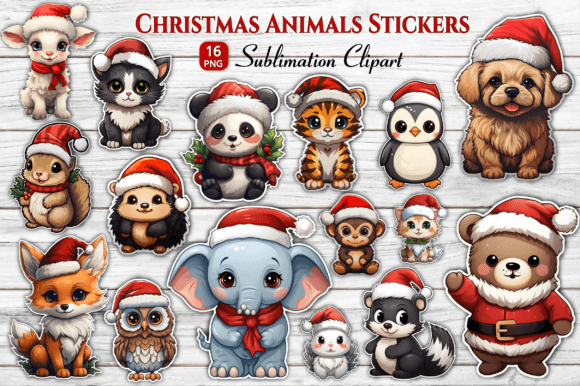 Cute Christmas Animal Stickers Bundle: Festive Illustrations for Real Crafters
