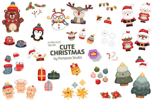 Cute Christmas, Digital Clipart Set for Illustrations