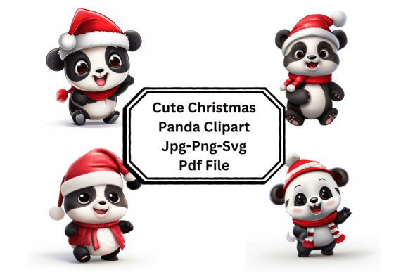 Cute Christmas Panda Clipart for Festive Illustrations