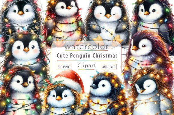 Cute Penguin Christmas Sublimation Illustrations