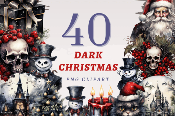 Dark Christmas PNG Bundle: Premium Illustrations for Seasonal Design