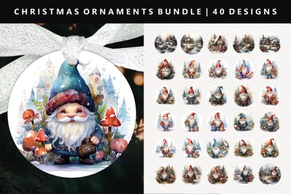Gnome Christmas Ornament Bundle: Whimsical Illustrations for Holiday Brands