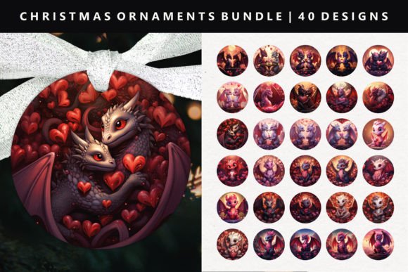 Loving Dragon Christmas Ornament Bundle for Brand Illustrations