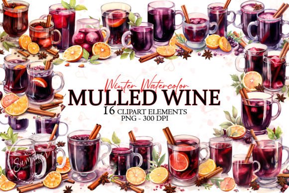 Mulled Wine Christmas Drink Watercolor Illustrations