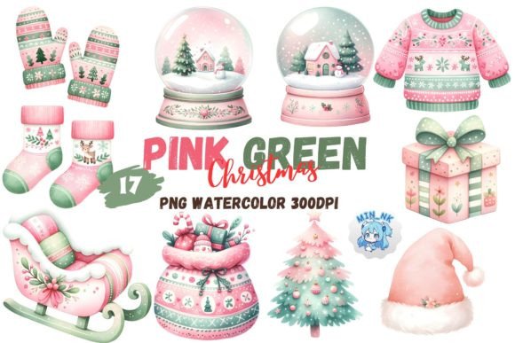 Pink Green Christmas Watercolor Clipart Review
