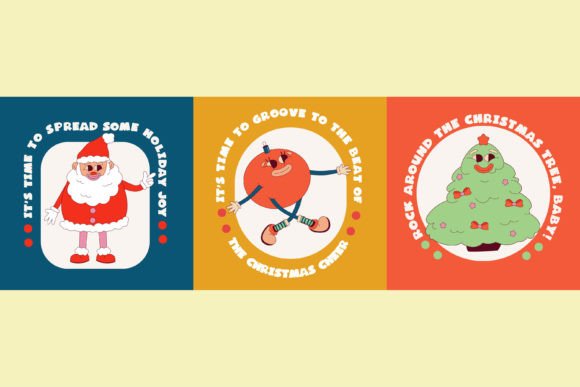 Retro Groovy Christmas Poster Set for Modern Illustrations