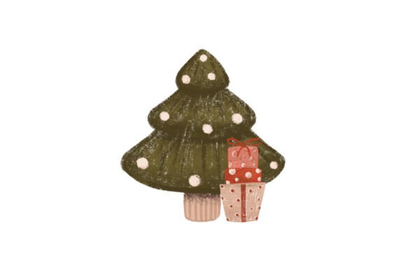 Rustic Christmas Tree and Gifts Art for Illustrations