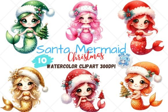 Santa Mermaid Christmas Clipart: Festive Illustrations for Local Brands