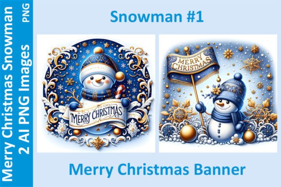 Snowman Christmas Banner 1 - 2 PNGs for Illustrations