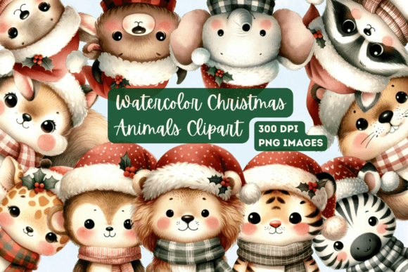 Watercolor Christmas Animals Clipart for Festive Illustrations
