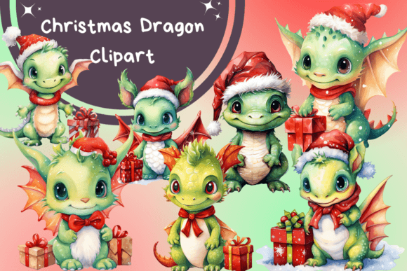 Watercolor Christmas Dragon Clipart for Festive Illustrations