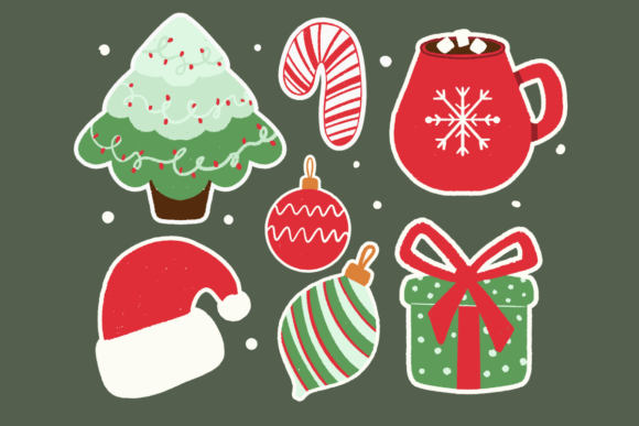 Whimsical Christmas Sticker Collection for Illustrations